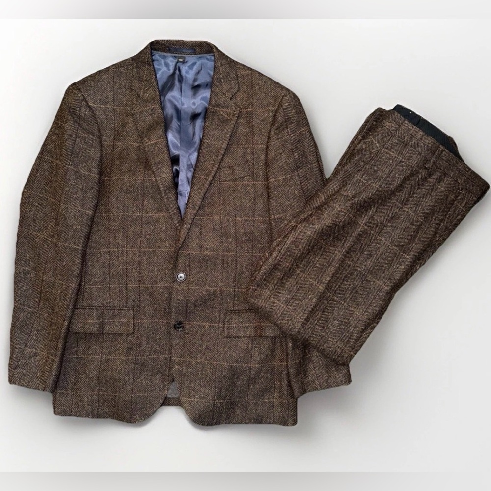 J. Crew Brown Windowpane Wool Suit